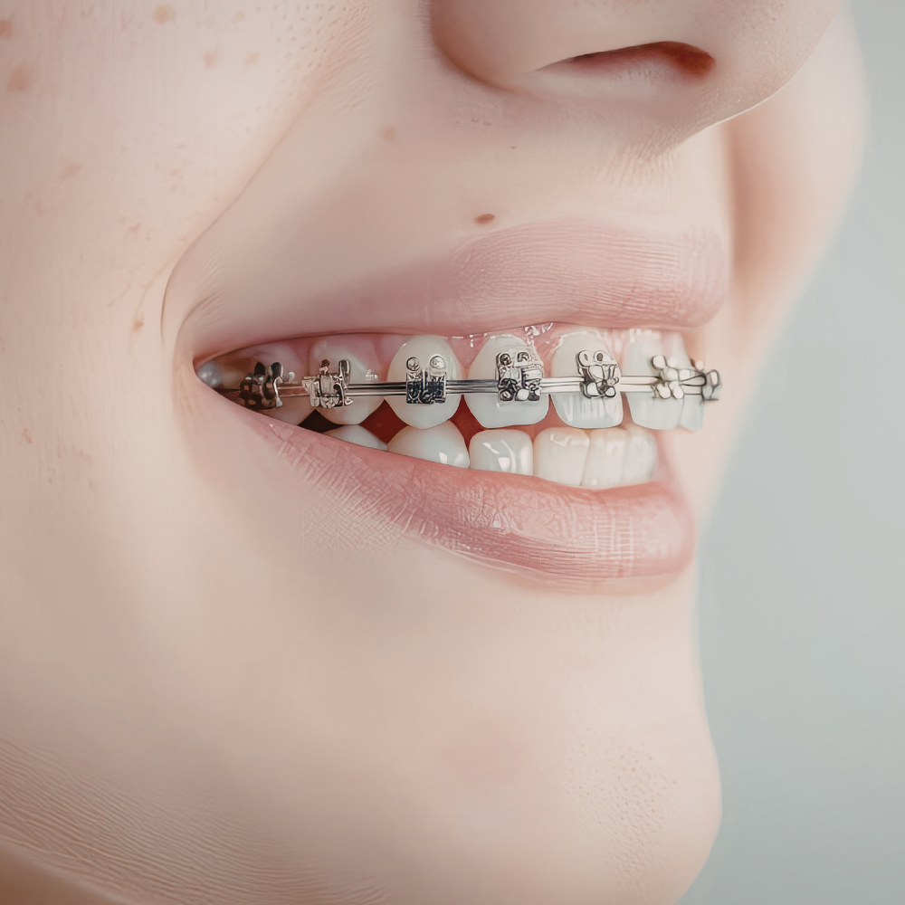 Detail fixného zubného strojčeka, ortodontická liečba na splátky MedDent